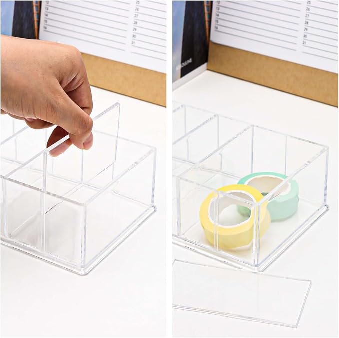 NatSumeBasics Clear Acrylic Drawer Organizer with 6 Compartments, 3.3" Width Desk Storage for Office Accessories, Not for Credit & Business Cards