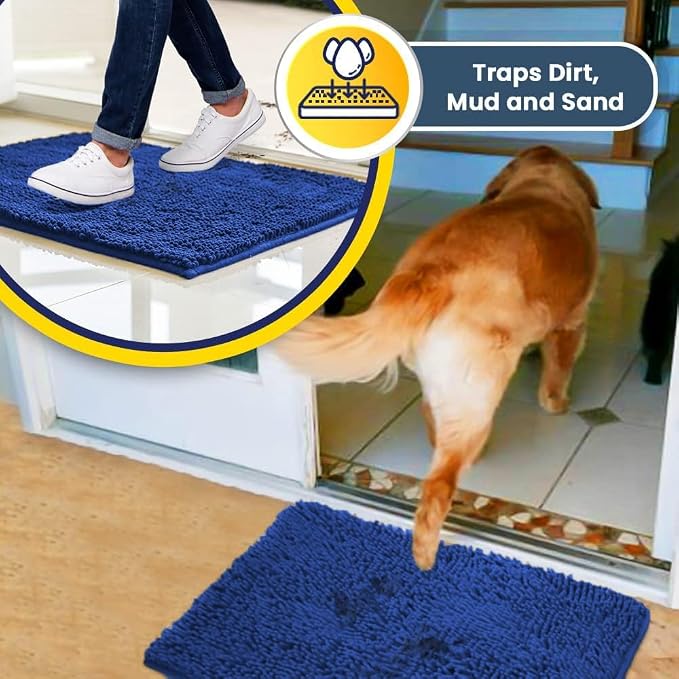 Muddy Mat® | Super Absorbent Door Mat Indoor, Microfiber Quick Dry Chenille Entryway Rug, Non-Slip Front Door Mat, Indoor Mats for Entryway, Machine Washable Pet Rug, Periwinkle 19" x 30"