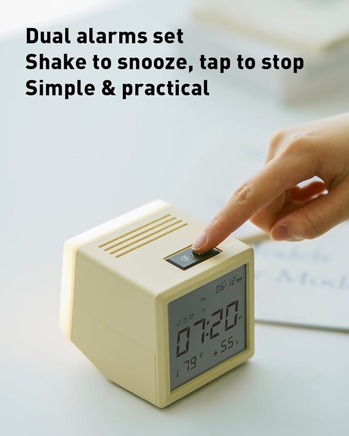 Retro Digital Alarm Clock with Night Light, Temp & Humidity | Creative flip night light with soft time backlight; retro gift clock for bedroom, desk, kids and travel