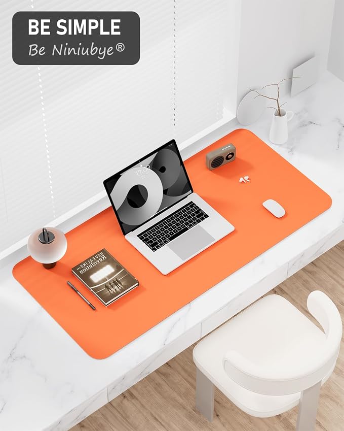 Desk Pad, 23.6" x 13.8" PU Leather Non-Slip Desk Mat Large Mouse Pad for Desktop, Waterproof Laptop Computer Writing Mat for Office, Home, Work, Gaming, Orange