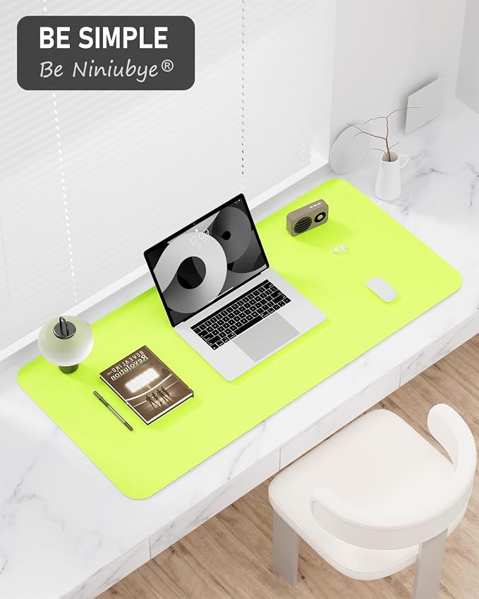 Desk Pad, 23.6" x 13.8" PU Leather Non-Slip Desk Mat Large Mouse Pad for Desktop, Waterproof Laptop Computer Writing Mat for Office, Home, Work, Gaming, Kiwi Green