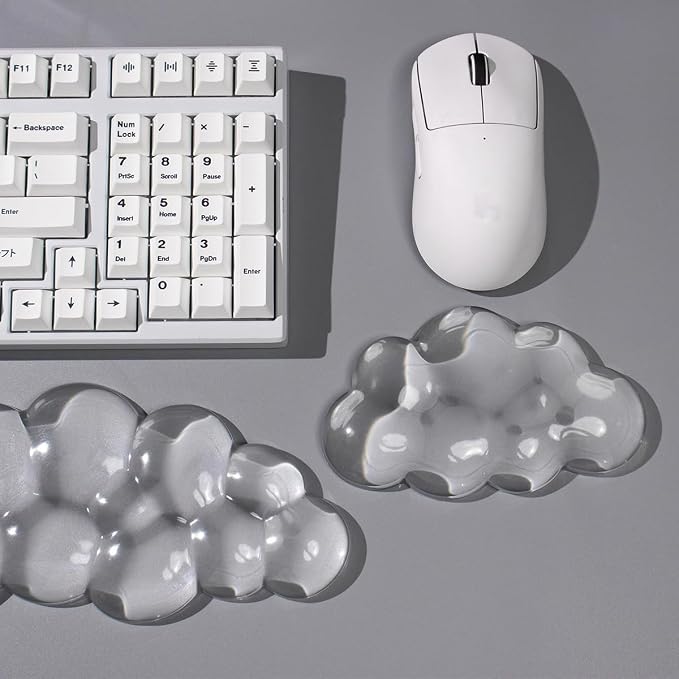 Ergonomic Cloud Gel Keyboard and Mouse Wrist Rest Set – White Clear Wrist Rest for Keyboard 60%/68%/75%, Comfort & Support for Typing and Gaming (Cloud)