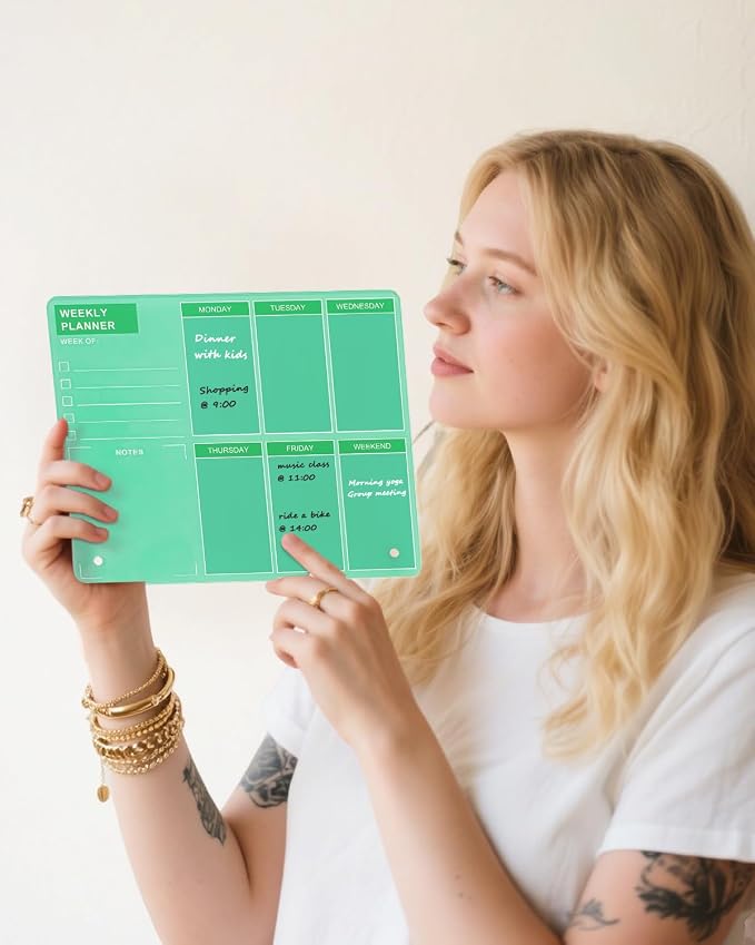 Desktop Thickened Acrylic Dry Erase Board, Weekly White Board with to Do List, Tabletop Whiteboard with Stand, Frameless Dry Erase Green Board,9.8"x11.8" for Office, Home, School(Desktop-GRN-2530)