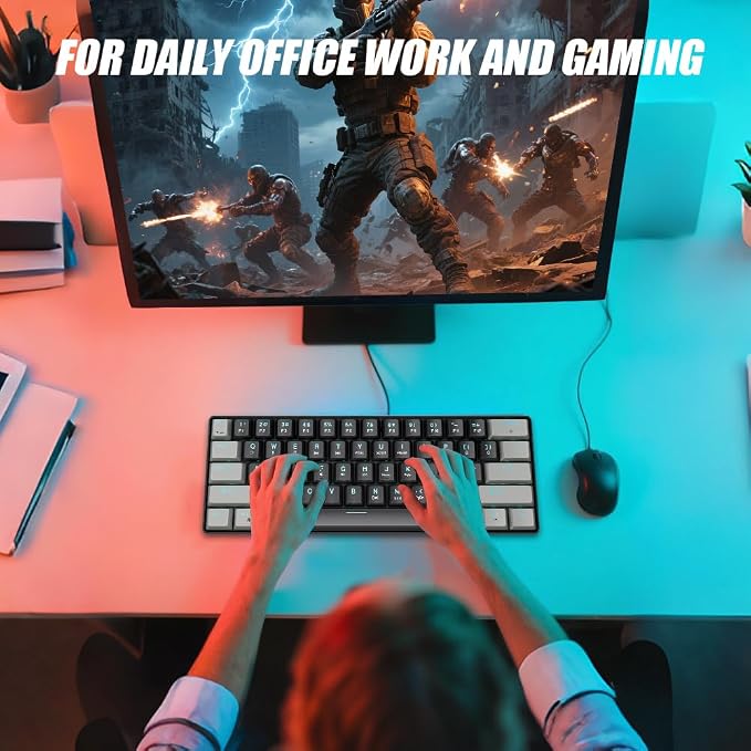 abucow 60% Mechanical Gaming Keyboard Blue Switch Wired Compact Keyboard Anti-Ghosting No-Conflict 61 Swappable keycaps Ergonomic Design for Windows/Mac (Gray-Black)