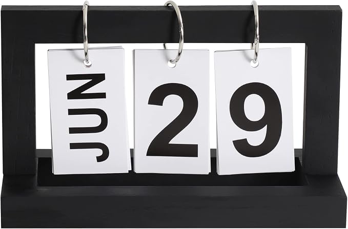 Perpetual Flip Desk Calendar- Small Cute Office Desktop Calendar with Memorial Day Tracking - Classic Black