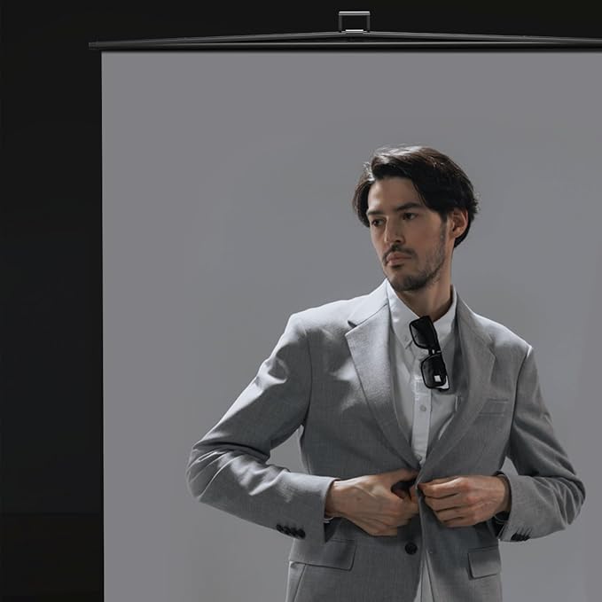 【Easy Set-Up】 RAUBAY 59.8 x 82.7in Collapsible Gray Backdrop Screen Portable Retractable Panel Photo Grey Background with Stand for Video Conference, Photographic Studio, Streaming