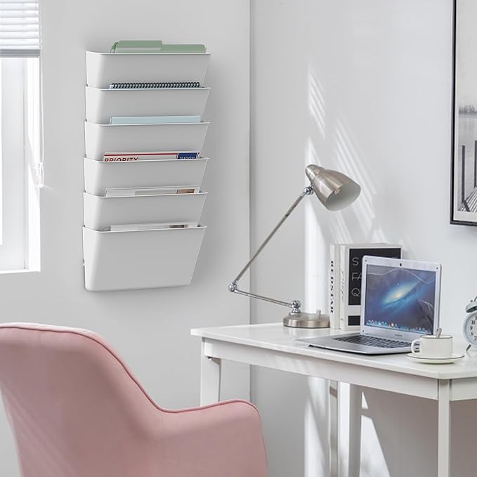 Gawerk Clear Acrylic Single Pocket, Plastic Hanging Wall Mount File Holder for Office Home (White, 8 Pack)