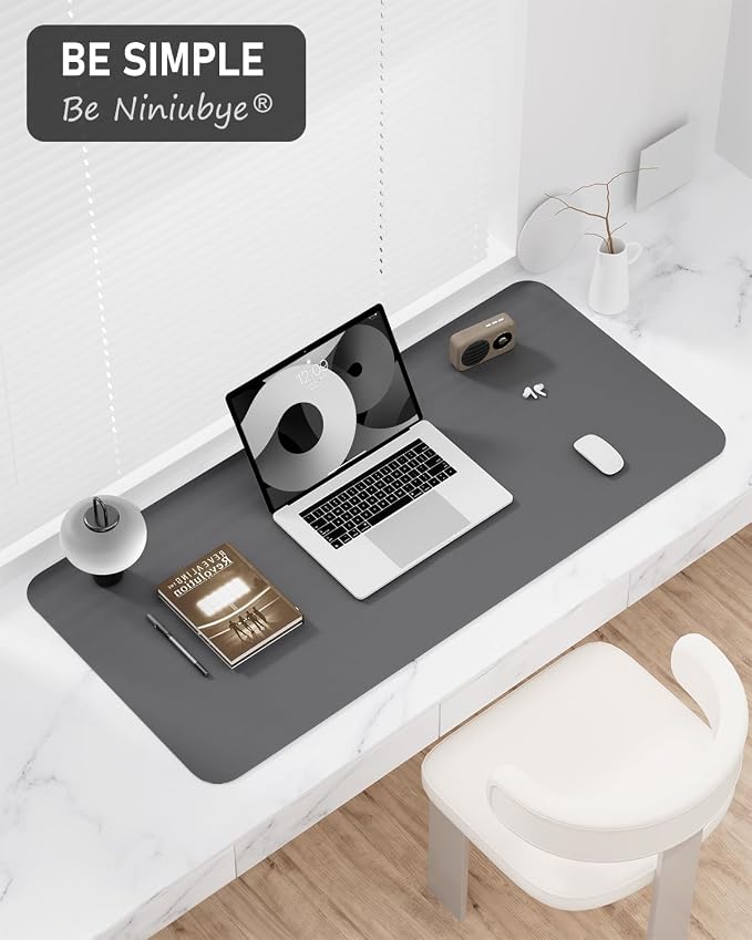 Desk Pad, 23.6" x 13.8" PU Leather Non-Slip Desk Mat Large Mouse Pad for Desktop, Waterproof Laptop Computer Writing Mat for Office, Home, Work, Gaming, Space Gray