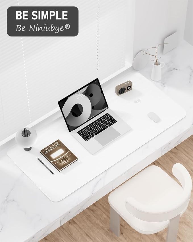 Desk Pad, 30" x 14" PU Leather Non-Slip Desk Mat Large Mouse Pad for Desktop, Waterproof Laptop Computer Writing Mat for Office, Home, Work, Gaming, White