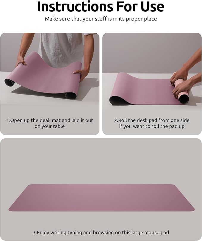 YSAGi Desk Mat, Dual-Sided Desk Pad, 31.5" x 15.7" Laptop Leather Desk Pad Protector, Desk Blotter for Keyboard and Mouse, Waterproof Desk Writing Pad for Office and Home (Dark Pink+Pink)