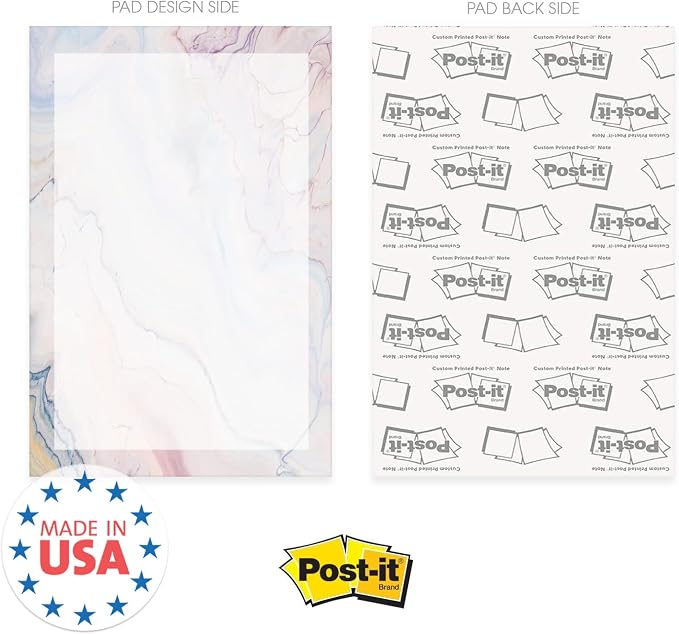 Marble Quartz Sticky Note Pads / 4" x 6" Repositionable Subtle Pastel Sticky Notes / 5 Elegant Designs / 50 Sheets Per Pad Set of 5 / Made in USA