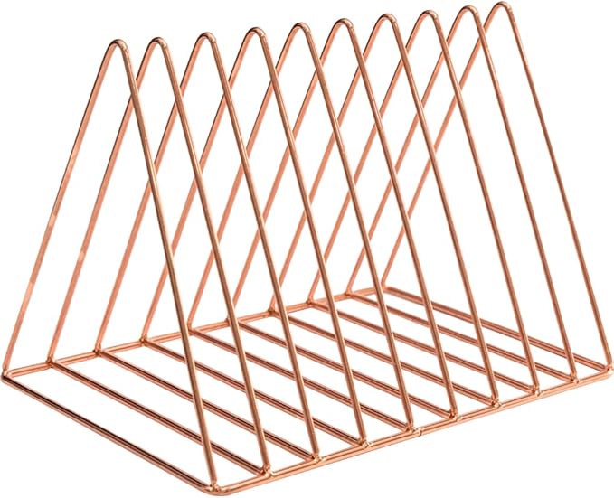 Sooyee 2 Pack Rose Gold Magazine Holder, 9 Slot Desktop File Sorter | Record Holder, Book Album Display Rack, Desktop File Sorter Organizer, Triangle Bookshelf Decor for Home Office
