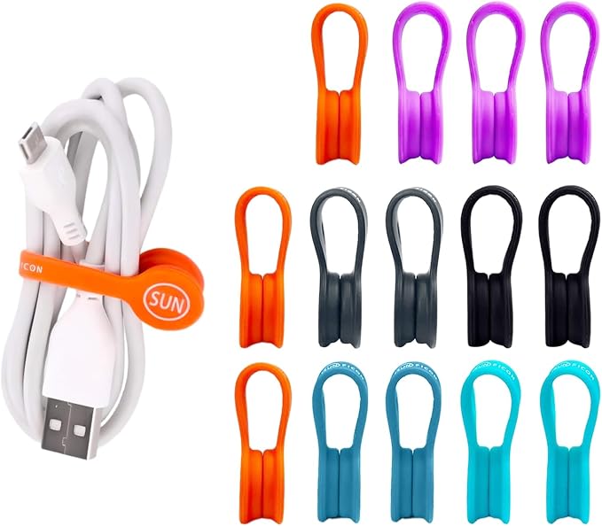 Cable Cord Organizer Magnetic Cord Organizers Twist Tie Magnet Clips Cord Wrap Keepers For Charging Cord Headphone Cord Holder Silicone Cable Strap Appliance Fridge Bookmark Whiteboard Keychain 14PACK