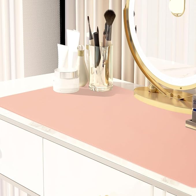 Makeup Mat, Dual-Sided Waterproof Vanity Protector Mat, Non-Slip PU Laptop Pad, Large Mouse Mat, Dresser Cover Accessories, Writing Desk Pad for Office and Home Decor, Pink 31.5x15.7in