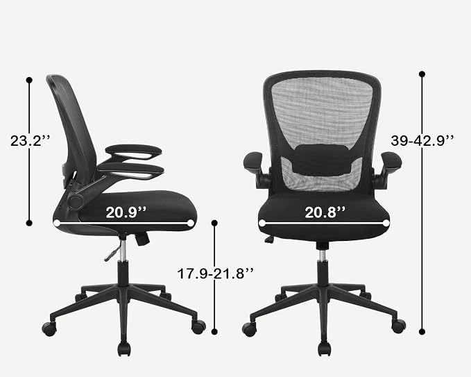 BestOffice Office Chair Ergonomic Desk Chair Mesh Computer Chair Swivel Rolling Mid Back Task Chair with Lumbar Support Flip-up Arms Massage Adjustable Chair for Women Adults(Black)