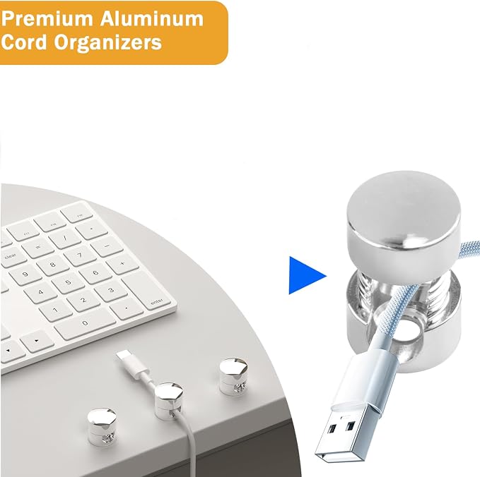 3 Sets Charger Cord Holder, Silver Metal Adhesive Cable Management Clips,Adjustable Cable Anchor Holders,Wire Organizer for Desk, Wall Hook, Home, Office,Bedside Table