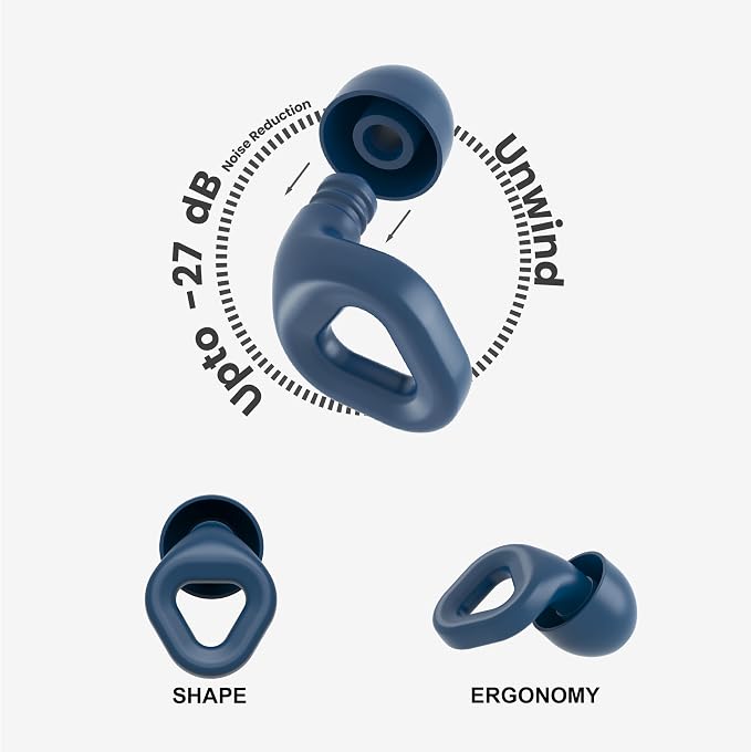 Zenz Unwind Ear Plugs for Sleeping Noise Reduction - Comfy Reusable Soft Silicone Earplugs for Focus, Study, Work - 8 Pair Eartips in XS/S/M/L - 27dB Hearing Protection with Storage Case - Lagoon navy