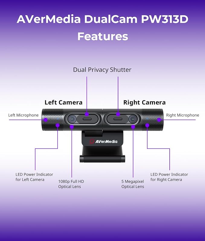 AVerMedia PW313D DualCam 2K Document Camera and Webcam for PC/Mac/Laptop, Autofocus, AI Noise Reduction, Online Teaching, Works with Zoom/Teams/Google Meet, Includes Tripod, TAA/NDAA Compliant