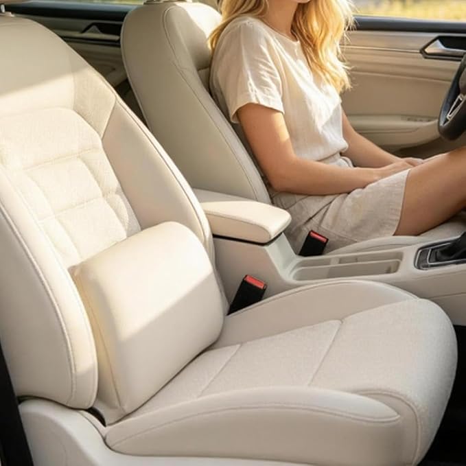 Carwales Auto Lumbar Support Pillow Cooling for Summer Slim Soft Latex Lower Car Seat Back Support Cushion for Office Nap Chair Recliner Pressure Relief Latex Memory Cream Beige