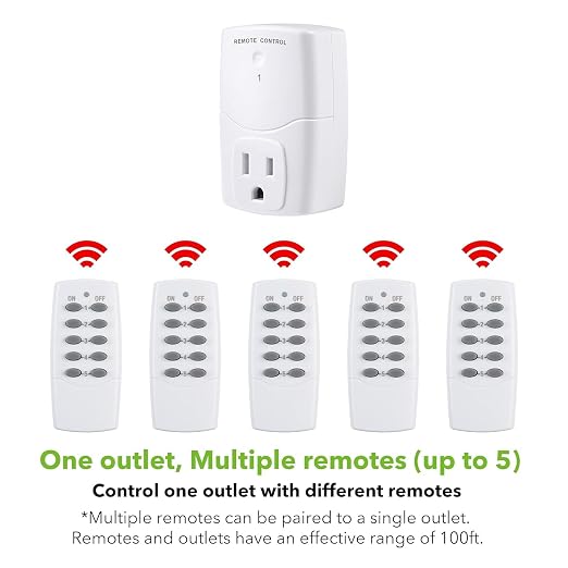 BN-LINK Mini Wireless Remote Control Outlet Switch Power Plug in for Household Appliances, Wireless Remote Light Switch, LED Light Bulbs, White (2 Remotes + 5 Outlets) 1250W/10A