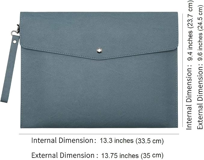 Wonderpool A4 PU Leather Envelope Documents File Portfolio Large Capacity Folders Travel Bag for Paper Letter Stationery Organizer and Tablet Case PC Sleeve (Light Blue)