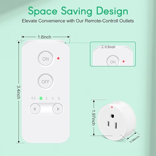 NineLeaf Remote Control Outlet, 500FT Plug in Light Switch, No Wi-Fi Programmable Timer Mini Socket, Easy Wireless On/Off Switch for Christmas Lights, Hard-to-Reach Appliances,2Remotes 3Outlets