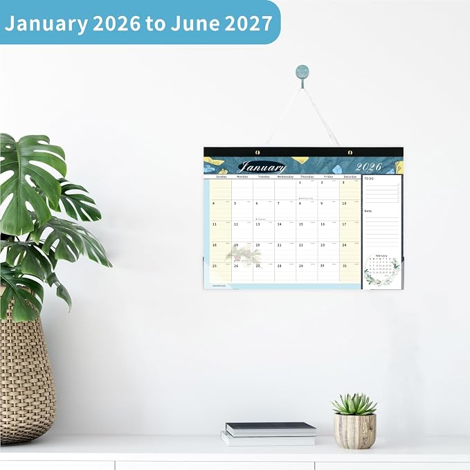Desk Calendar 2026, 18 Months Calendar Runs from January 2026 to June 2027 Large 17 x 12 inch Desktop or Wall Monthly Calendar Planner for Home School or Office, Scenery
