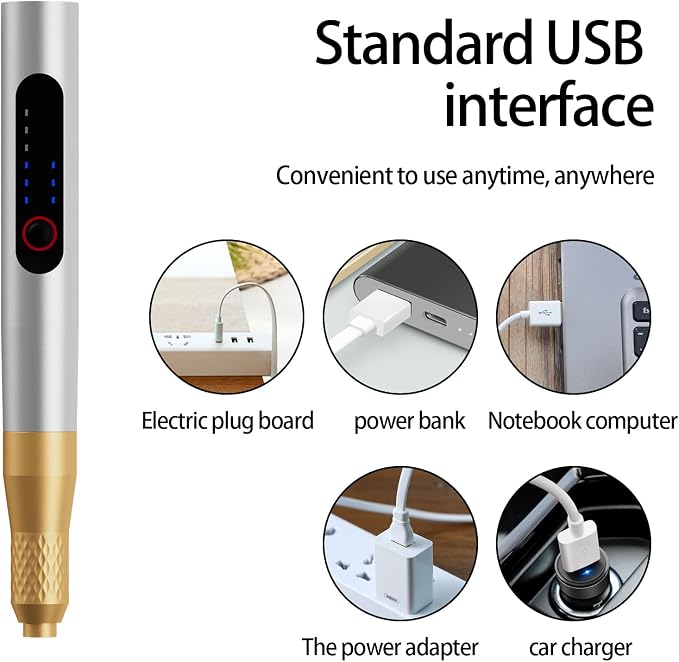 Wireless Engraving Pen Kit for Jewelry, Wood, Metal, Glass & Plastic - Cordless DIY Engraver with 30 diamond grinding heads 1 K-needles, Portable Tool for Artists, Craftsmen, (Gold-Silver)