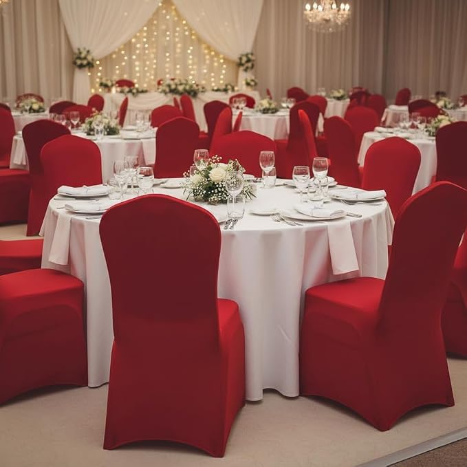 Stretch Polyester Dining Chair Cover Slipcover for Wedding Banquet Party Dining Room (Red)