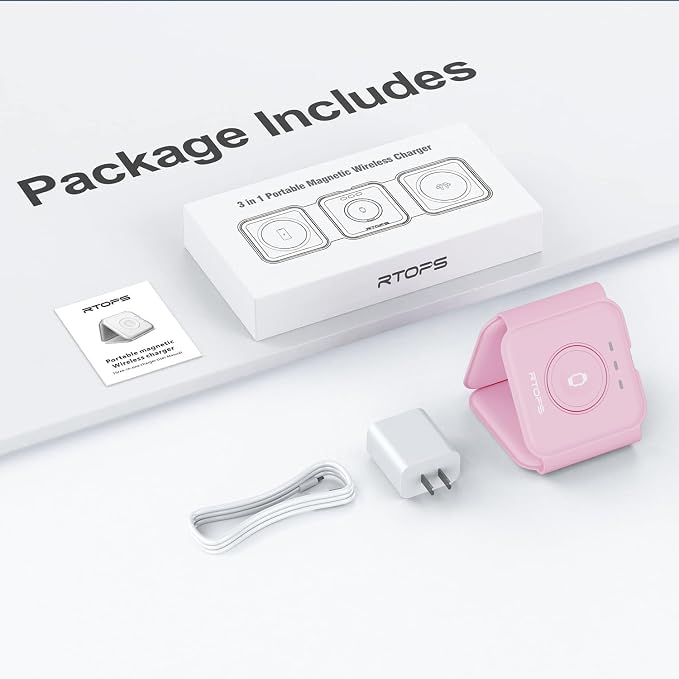 Wireless Charger 3 in 1,RTOPS Magnetic Traval Wireless Charging Station Multiple Devices,GaN 3 in 1 Charging Station,Compatible iphone17/16/15/14/13/Pro/Max,iWatch,AirPods4/3/2/Pro(Adapter Includes)