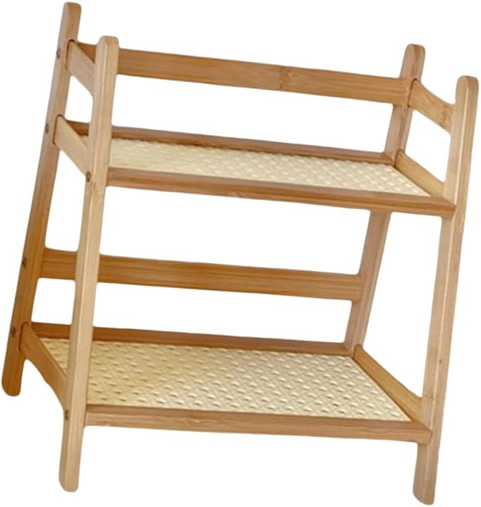 Desk Storage Organizer Bamboo Double Layer Rack,Flower Pot Stand,Desktop,2 Tier Home Decor for Kitchen Desk Bedroom Counter