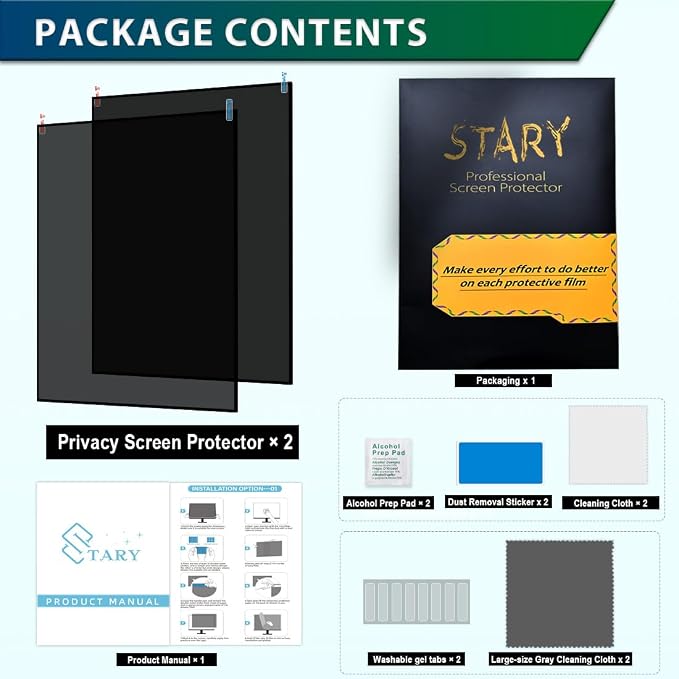 STARY [2 Pack 23.6 Inch Computer Privacy Screen for 16:9 Aspect Ratio Widescreen Monitor, Eye Protection, Anti Glare, Blue Light, Removable Computer Monitor Privacy Filter, Anti-Scratch Protector