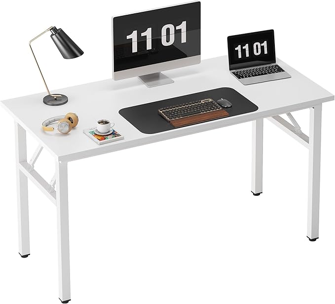 SogesHome 47 inches Folding Computer Desk, Modern Foldable Laptop Gaming Desk, Portable Home Office Table Study Writing Table, White