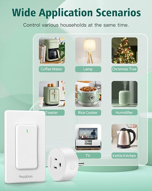 Remote Control Outlet, Wireless Wall Mounted Light Switch, 15A/1500W Remote Outlet for Light & Small Electrical Appliance, 300 Feet RF Range, Anti-Surge 4000V, 1 Remote and 2 Outlets