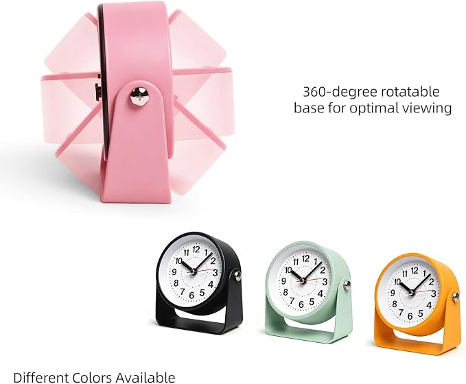3.5" Analog Alarm Clock, Small Retro Desk Clock Battery Operated, Silent Metal Table Clock with Light for Living Room Decor,Bedroom,Bedside,Shelf, Adjustable Angle Snooze Clock for Adults Elderly