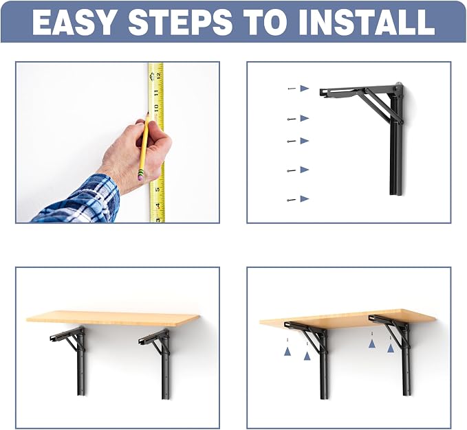 WALMANN Heavy Duty 18" Folding Shelf Brackets, Wall-Mounted Collapsible Brackets for Workbench/Table, 550 lbs Capacity, Space-Saving Hinges for Garage, Kitchen, Laundry(No Board)