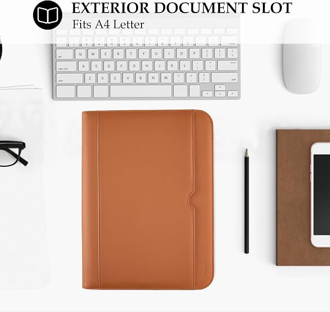 ProCase Portfolio Business Padfolio Folder with Zipper, Conference Meeting Executive File Legal Document Organizer with Pockets Letter Size A4 Writing Pad Notepad Padfolio -Tan
