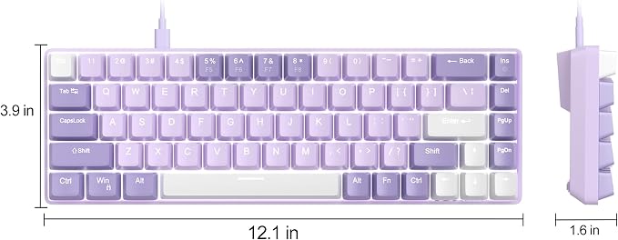 MageGee Portable 60% Mechanical Gaming Keyboard, MK-Box LED White Backlit Compact 68 Keys Mini Wired Office Keyboard with Red Switch for Windows Laptop PC Mac - Violets