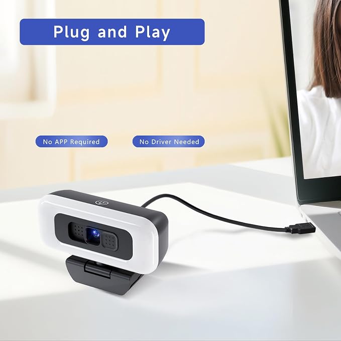 1080P Webcam for PC - PC Camera Webcam 1080P, Desktop Computer Web cam with Privacy Shutter and Tripod Autofocus, Dual Noise-USB Plug&Play,Cancelling Mics,Auto Light Correction