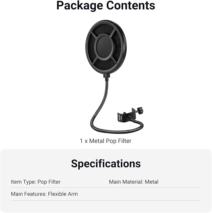 NEEWER Metal Pop Filter for Microphone, Six Layer Professional Foam Mic Isolation Shield Windscreen Cover with Flexible Arm for Podcast Live Streaming Voice Over Singing Studio Music Recording, MS044