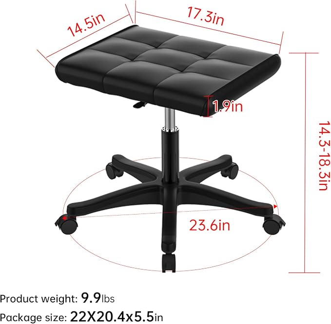 Mobile Footrest, Multi-Use Stool with Lockable Wheels, Under Desk Leg Rest Rolling Chair for Home Office, Adjustable Height Spa Salon Stool, Ottoman Foot Rest