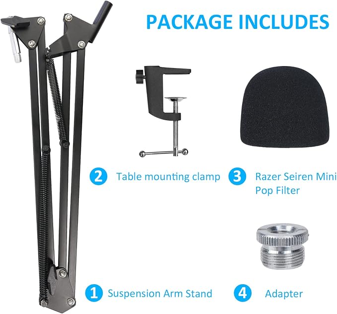 Razer Seiren Mini Boom Arm with Pop Filter - Mic Stand with Foam Cover Windscreen Compatible with Razer Seiren Mini Streaming Microphone by YOUSHARES