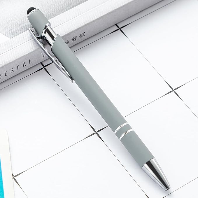PASISIBICK 8 Pieces Ballpoint Pens, 2-in-1 Stylus Tip Retractable Ballpoint Pen, Metal Stylus Pen for Touch Screens, 1.0 mm Black Ink