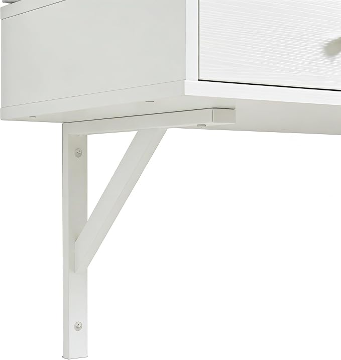 Merax White Floating Vanity Desk Vanity Mirror with Lights, 3 Color Adjustable, 2 Storage Drawers & Charging Station, Wall-Mounted Makeup Vanity Shelf for Bedroom Hairdressers, 31" D x 54" H