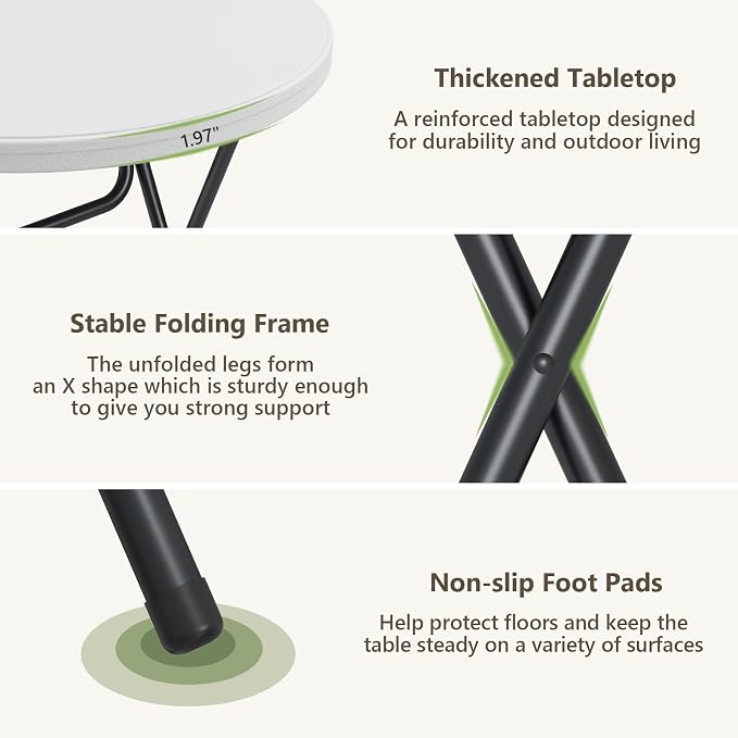Folding Table, 32 Inch Foldable Cocktail Bar, High Top Round Folding Tables No Assembly, Portable Bistro & Commercial Furniture for Wedding, Banquet, Party, Indoor Outdoor Use