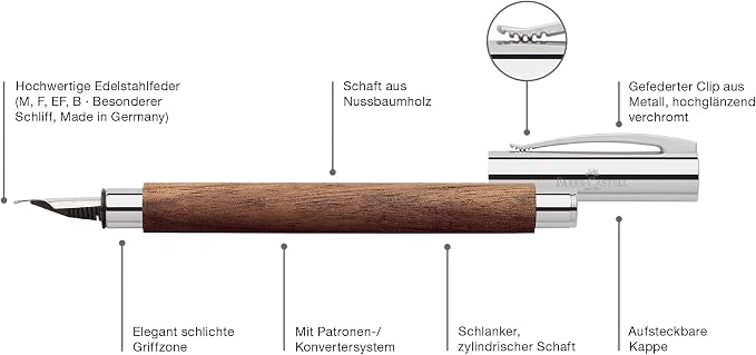 Faber-Castell Ambition Fountain Pen, Walnut Wood - Broad