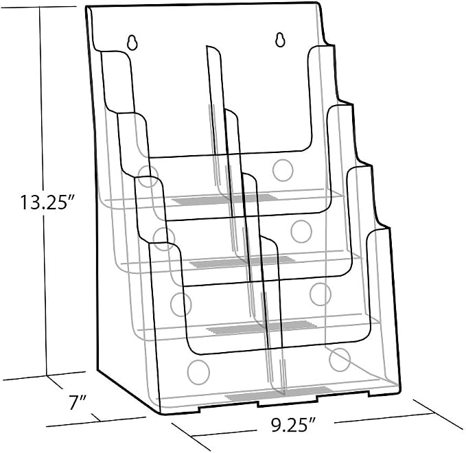 Azar Displays, 252377, Clear Four-Tier Eight-Pocket Trifold Brochure Holder, Document Holder Desk Organizer for Countertop or Wall Mount Menu Holder Display Stand for Flyers, Leaflets and Pamphlets