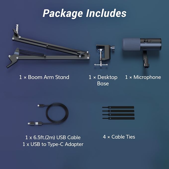 TONOR Dynamic Podcast Microphone for Studio, Cardioid XLR/USB Mic, AI Noise Cancellation, Tap Mute, 3.5mm Headphone Jack for Monitoring, Volume Control, Microfono with Boom Arm, Black, TD510 AIR H+