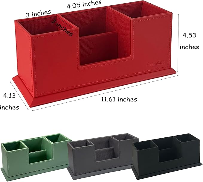 UnionBasic Desk Organizer, Desktop Caddy Leather Multi-compartment Pen Holder Office Stationer Organizer, Black