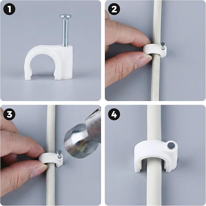 400 Pcs Cable Clips Nail in, Cord Clips Ethernet Cables 4/6/8/10mm White | Wire Wall Clips Cable Straps Cables Tacks Cable Nails Coax Cable Clips Cable Management for Speaker RG6 RG59 CAT6 RJ45